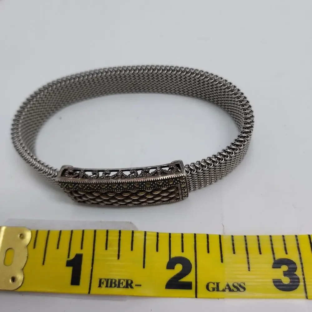 Aura TJM 925 Sterling Swarovski Marcasite Stretch Mesh Bracelet GG 6-7.5 2010
